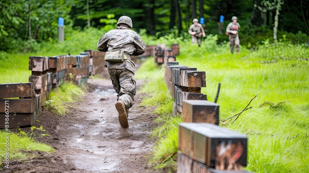The soldier tackles the first hurdle with determination, eyes fixed on the next challenge ahead. The soldier tackles the first hurdle with determination, eyes fixed on the next challenge ahead.