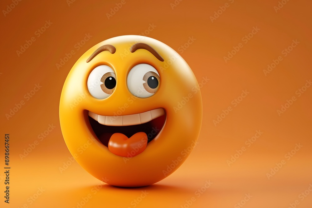 Fototapeta premium A playful emoji character with a cheeky facial expression on an orange background.