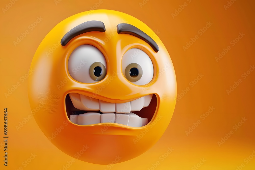 Close-up of a worried emoticon with exaggerated expression on an orange background. Close-up of a worried emoticon with exaggerated expression on an orange background.