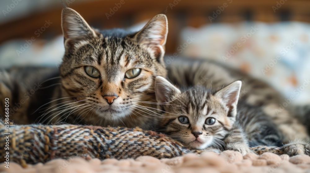 Feline Cuteness: Adorable Cat and Kitten Duo Feline Cuteness: Adorable Cat and Kitten Duo