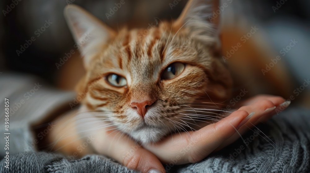 Feline Perched atop Head in Cozy Display of Affection Feline Perched atop Head in Cozy Display of Affection