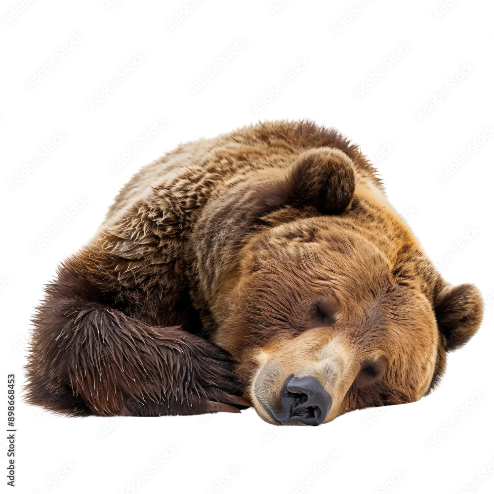 Fototapeta premium Lazy tired brown bear sleeping hibernation on relaxing cozy pillow representing market crash