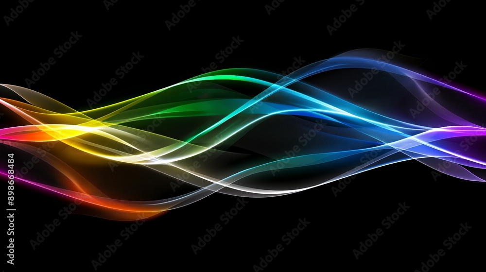 Fototapeta premium Flowing colorful transparent overlapping lines on a black background