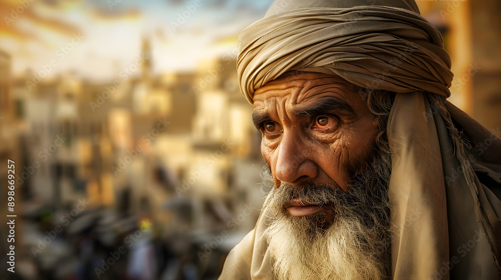 A prophet of God with blurred background of an ancient city