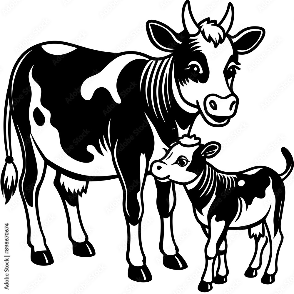 Fototapeta premium baby cow with mother cow Vector