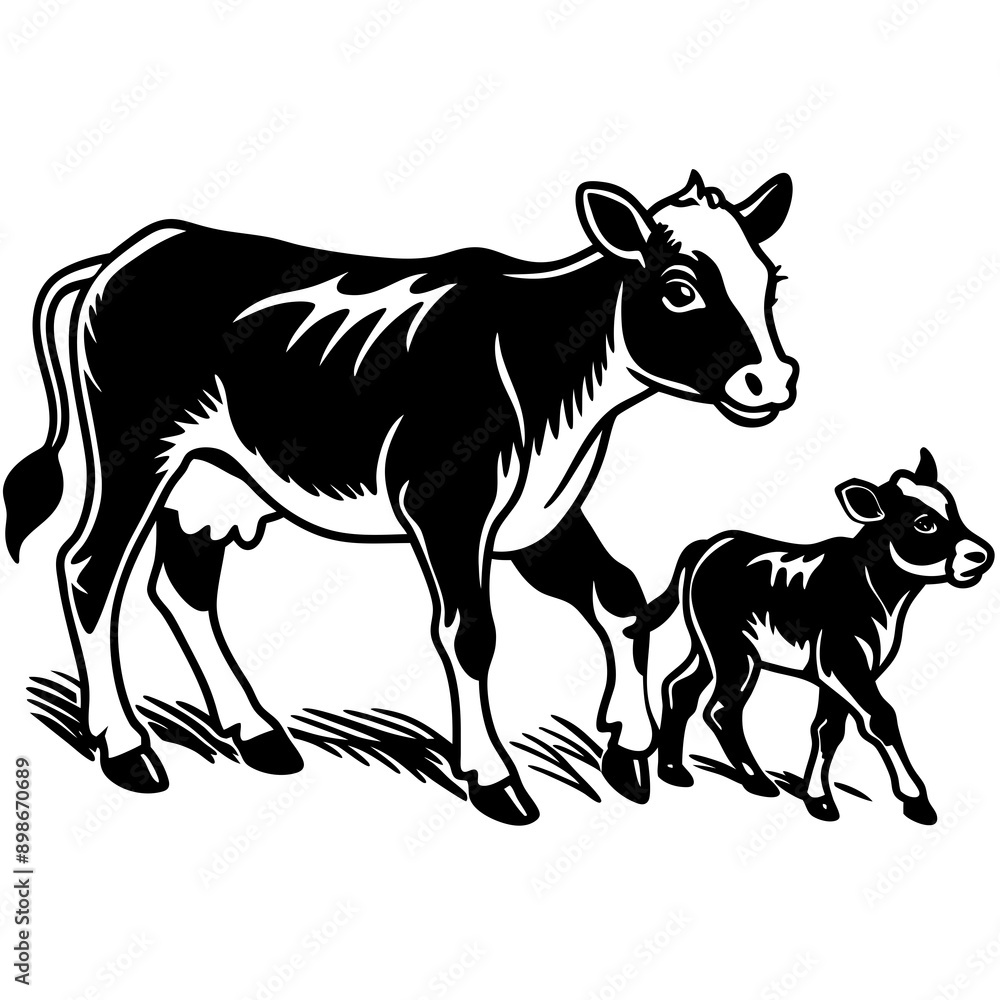 baby cow with mother cow Vector baby cow with mother cow Vector