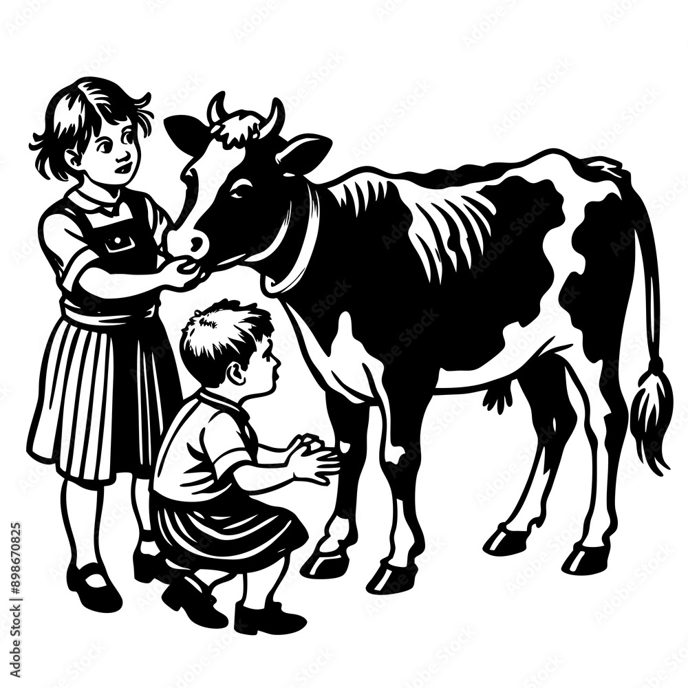 baby cow with mother cow Vector baby cow with mother cow Vector