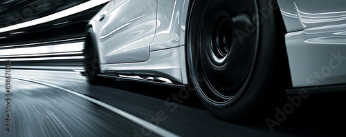 Obraz na płótnie Blank image of a side skirt made from car plastic featuring deep indents and lines that give a sense of depth and a dynamic appearance blurred background w salonie