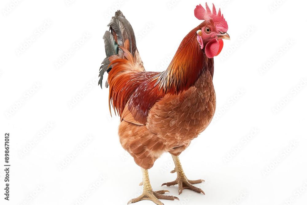 Fototapeta premium red rooster standing on white background