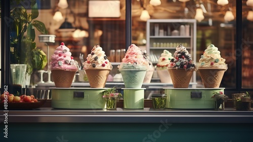 Wallpaper Mural Shop of gelato background, ICE cream store banne , Generative Ai  Torontodigital.ca