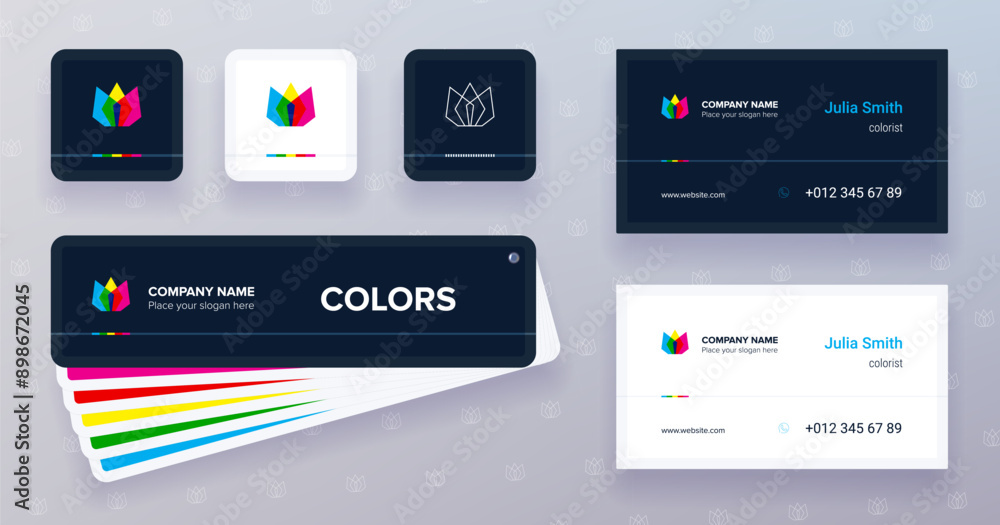 Stylish identity elements design with lily flower logo Stylish identity elements design with lily flower logo