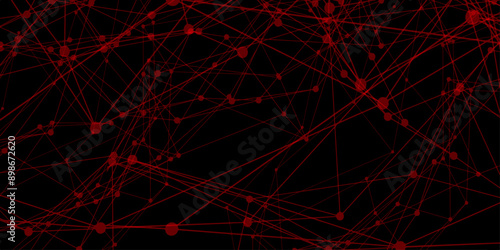 Abstract technology connection red network of particles and lines. Global network Futuristic grid artificial intelligence connections. Plexus of lines and dots and connected particles Vector	
