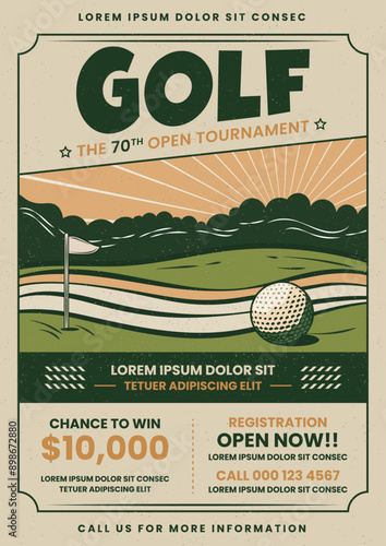 Vintage Golf Tournament or Championship Flyer, Poster, Pamphlet invitation Design Template