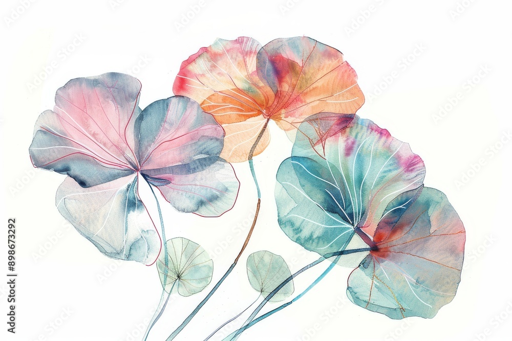 abstract botanical watercolor illustration of leaves on white background, for printing on paper, fabric, background, cover abstract botanical watercolor illustration of leaves on white background, for printing on paper, fabric, background, cover