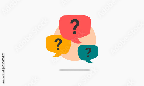 Three linear chat speech message bubbles with question mark on circle background.