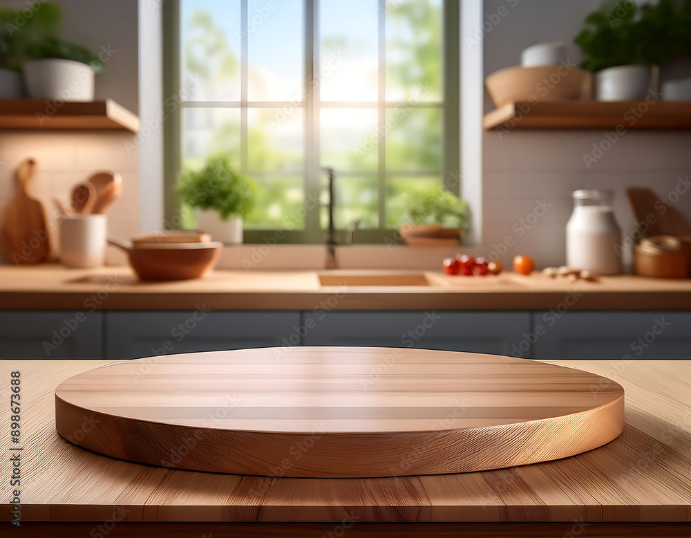 Wooden Kitchen Podium- A wooden podium set in a kitchen background, perfect for food produc_1(461) Wooden Kitchen Podium- A wooden podium set in a kitchen background, perfect for food produc_1(461)