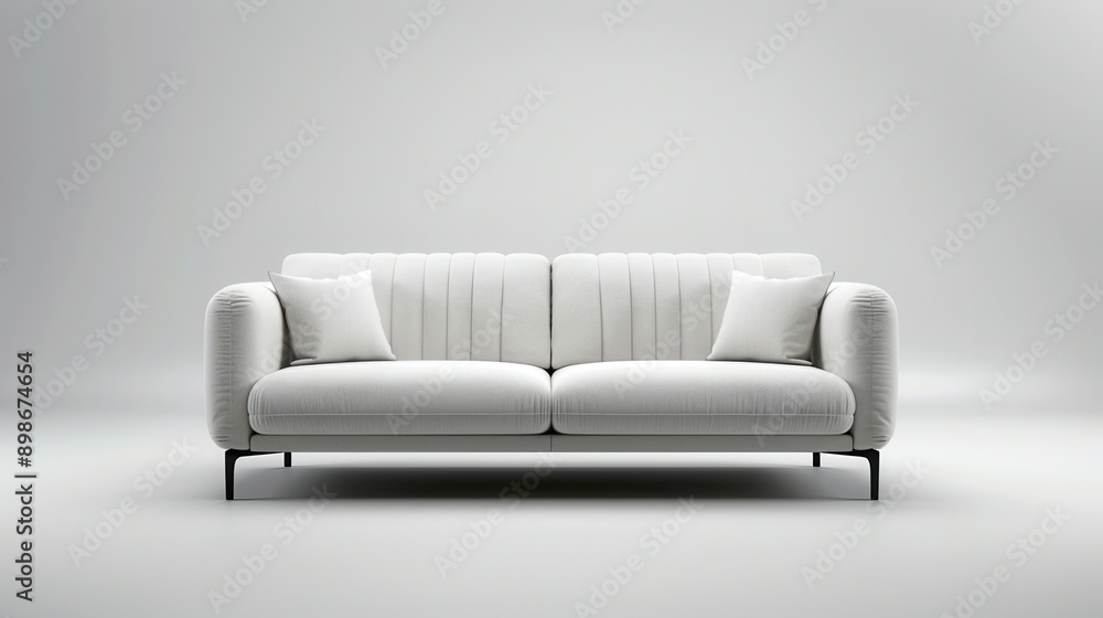 A white sofa with two pillows sits in a white studio setting. Generative AI A white sofa with two pillows sits in a white studio setting. Generative AI