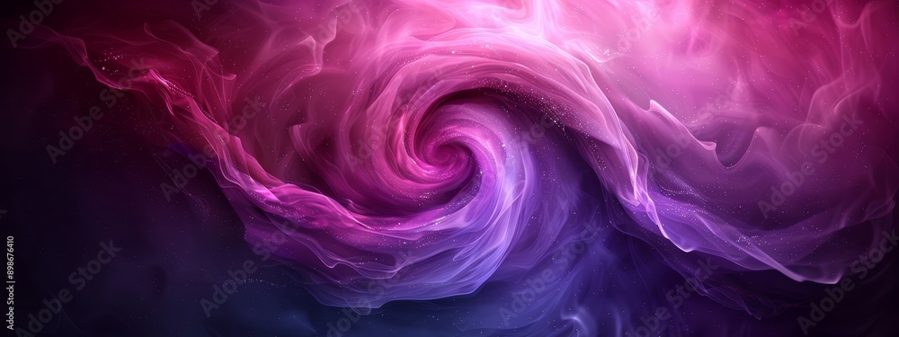 A purple-pink swirl against a black backdrop with an empty space in its center A purple-pink swirl against a black backdrop with an empty space in its center