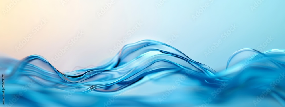 Fototapeta premium A crisp image of blue waves against a white and light blue backdrop, featuring a tranquil light blue sky in the distance