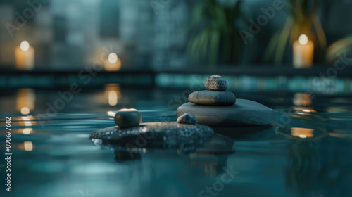 Wallpaper Mural spa still life background with stones on water surface in candlelight's  Torontodigital.ca