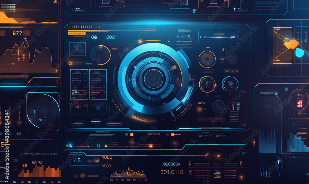 Advanced Futuristic Interface Dashboard with Data Analytics and Holographic Elements Advanced Futuristic Interface Dashboard with Data Analytics and Holographic Elements