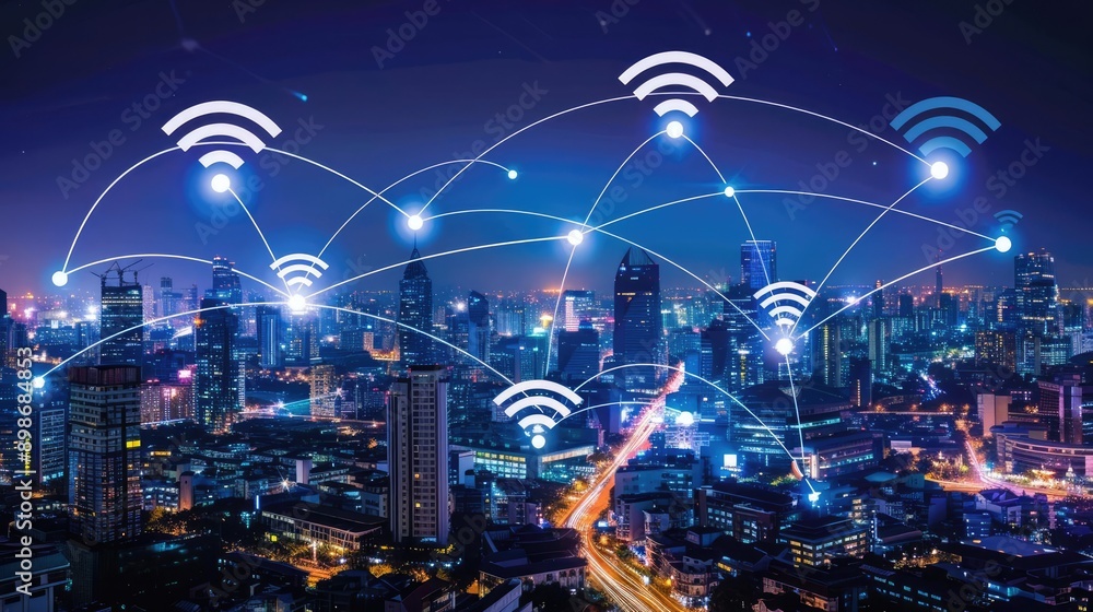 Fototapeta premium international communication , word, city, fiber network, wifi, digital, network