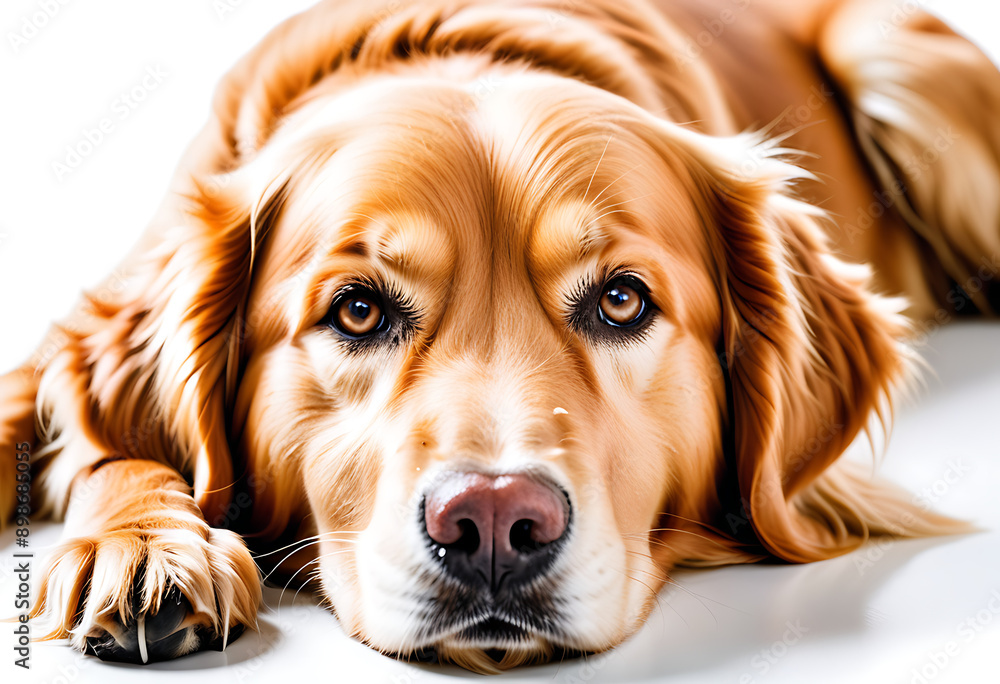 golden retriever laying white background high resolution high details vibrant golden retriever laying white background high resolution high details vibrant