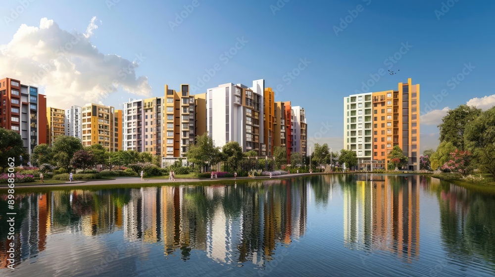 Fototapeta premium City flat design side view theme urban development water color Complementary Color Scheme