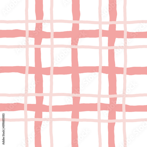 Doodle cute Check Plaid Vector seamless Pattern. Vertical and horizontal textured hand drawn crossing pastel stripes. Chequered freehand geometrical background. Cottagecore Homestead Farmhouse Print.