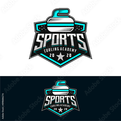 Curling logo vector illustration, Vector sport logo curling with curling stone, Curling sport with stone