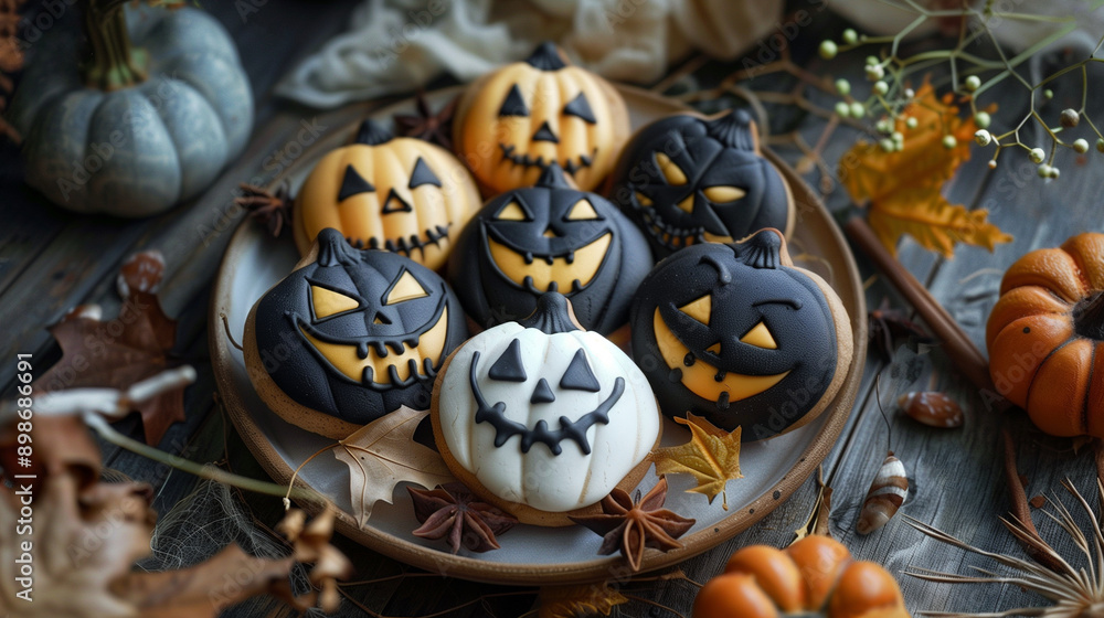 beautiful hyperrealistic cookies on a plate for Halloween beautiful hyperrealistic cookies on a plate for Halloween