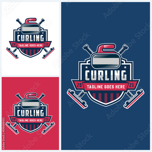 Curling logo vector illustration, Vector sport logo curling with curling stone, Curling sport with stone