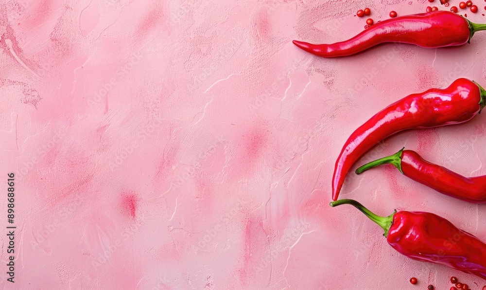 Top view of a hot peppers placed on a pink background Top view of a hot peppers placed on a pink background