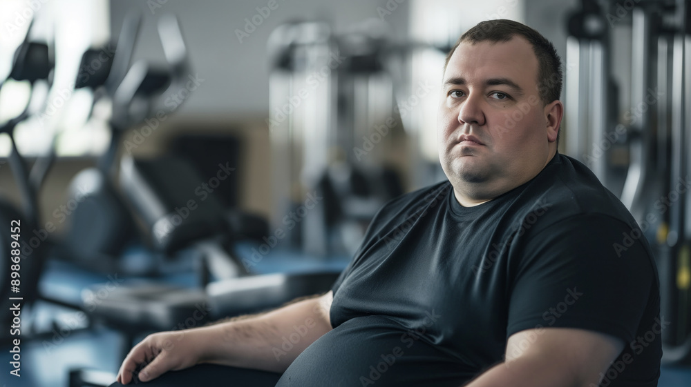 Man in gym, serious expression, wearing black shirt, fitness, workout concept Man in gym, serious expression, wearing black shirt, fitness, workout concept