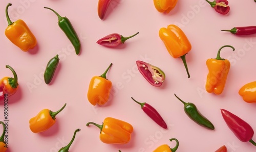 Wallpaper Mural Top view of hot peppers scattered on a purple background Torontodigital.ca
