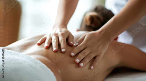 close up of hands making massage session in spa center salon with bokeh background