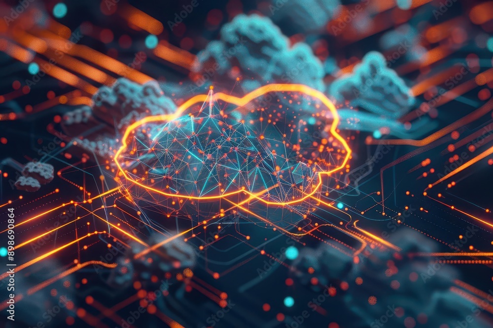 abstract visualization of cybersecurity protecting a cloud network glowing digital shield surrounds interconnected data nodes symbolizing robust protection against virtual threats abstract visualization of cybersecurity protecting a cloud network glowing digital shield surrounds interconnected data nodes symbolizing robust protection against virtual threats