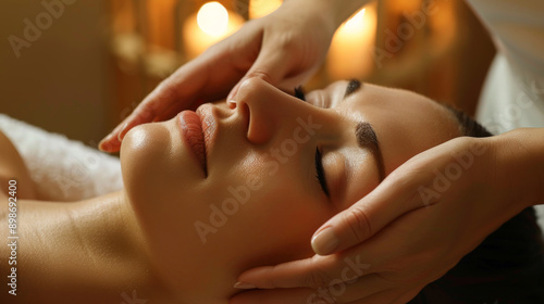 Wallpaper Mural close up of a wwoman receiving a face massage Face massage session closeup in spa center with bokeh backgroundoman receiving a face massage Torontodigital.ca