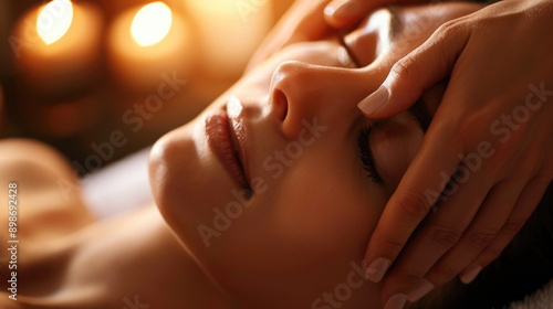 Wallpaper Mural woman receiving a face massage. Face massage session closeup in spa center with bokeh background Torontodigital.ca