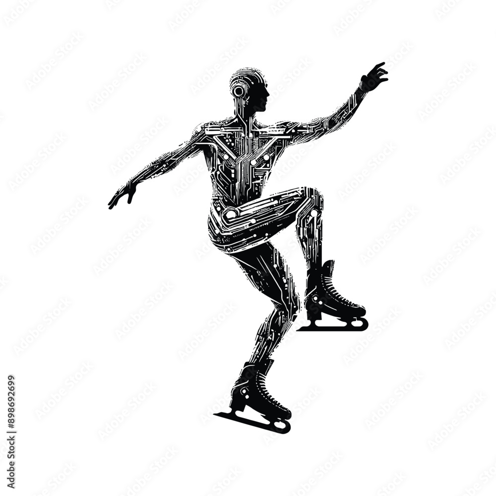 Figure Skating, ice skating male player in celtic knot pattern illustration, emblem shield badge Figure Skating, ice skating male player in celtic knot pattern illustration, emblem shield badge