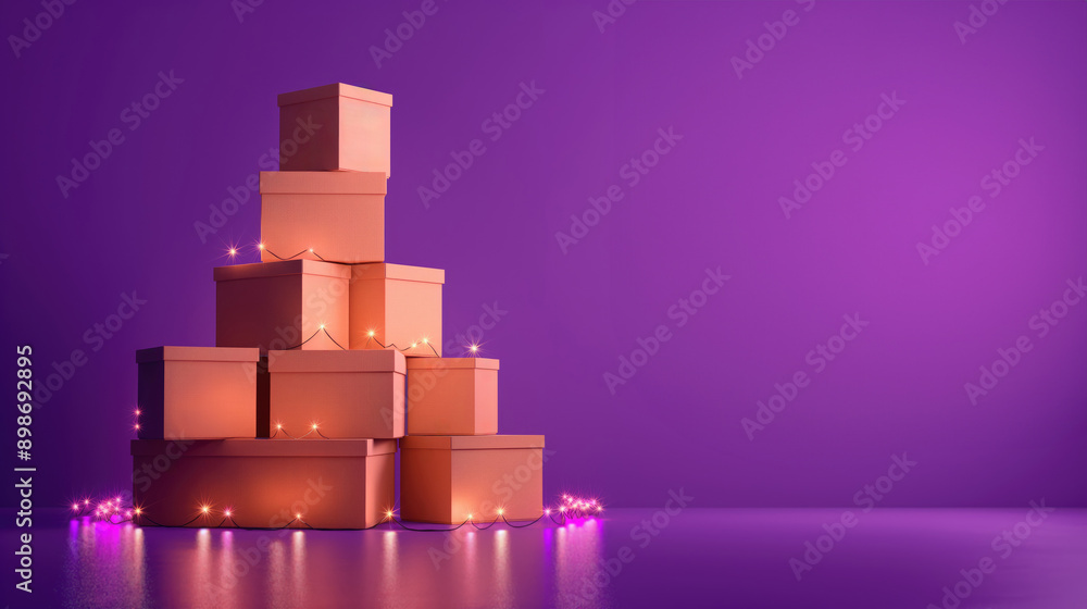 Gift boxes with lights on purple background Gift boxes with lights on purple background