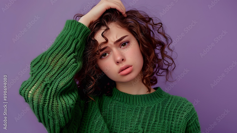 Portrait photo of wavy haired student messy girl Portrait photo of wavy haired student messy girl