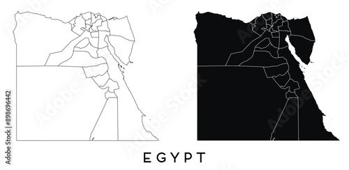 Egypt map of regions districts vector black on white and outline