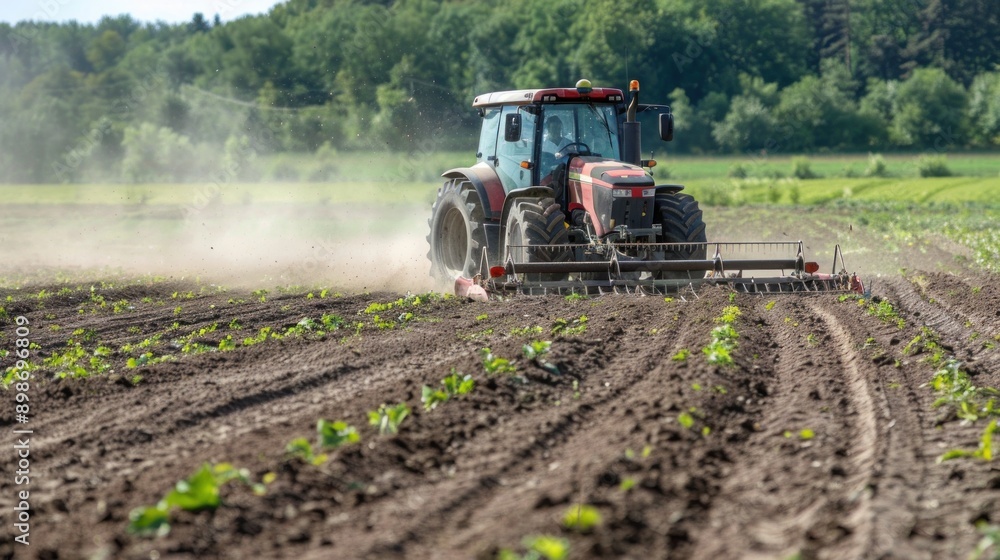 Fototapeta premium Tractor Working in a Field