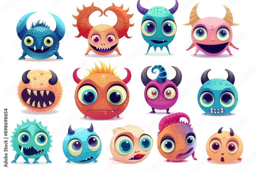 Colorful cartoon characters with exaggerated eye features, perfect for whimsical illustrations and designs Colorful cartoon characters with exaggerated eye features, perfect for whimsical illustrations and designs