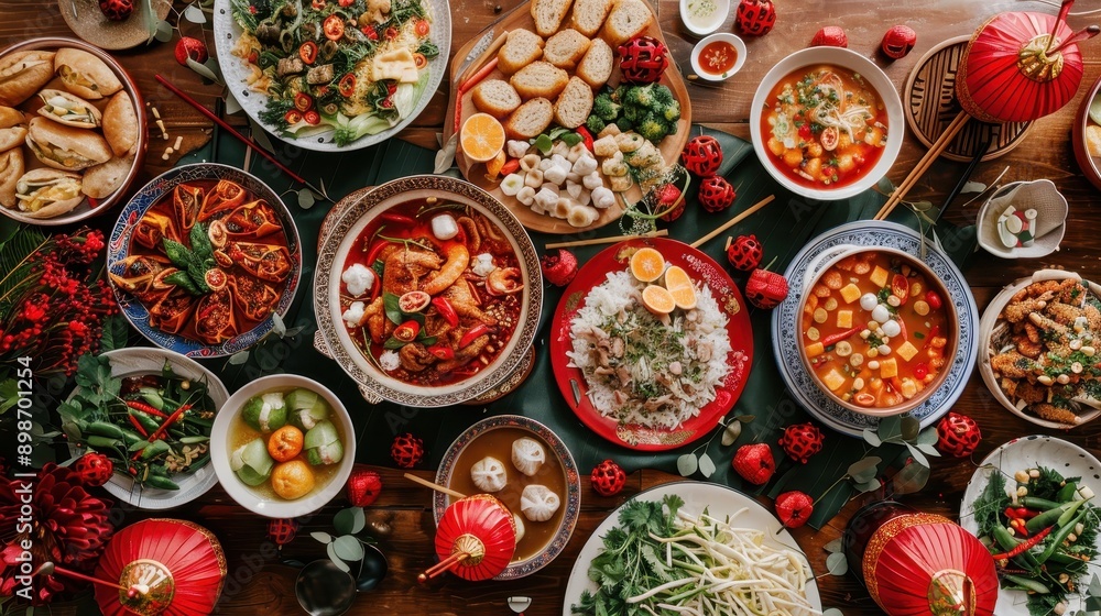 A vibrant display of diverse dishes, showcasing colorful ingredients and festive decor for a cultural feast. A vibrant display of diverse dishes, showcasing colorful ingredients and festive decor for a cultural feast.