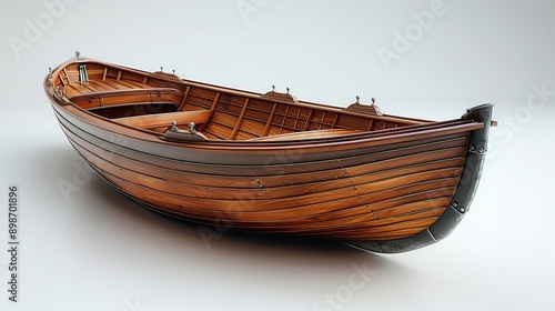 Classic wooden rowing boat exudes timeless charm against a white background, showcasing intricate craftsmanship and evoking luxury and style © ProVector