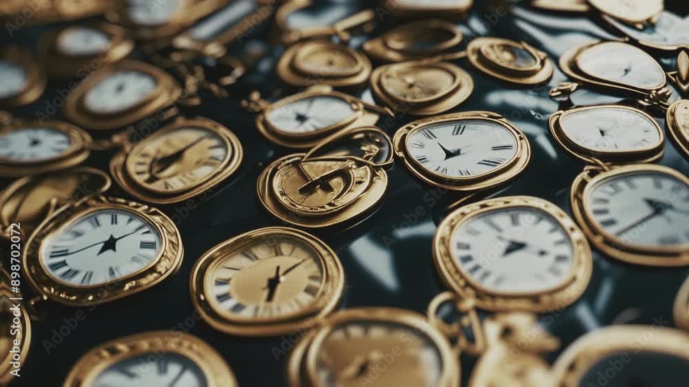 Golden clock flowing down the river. Time flow, passing of time concepts. Golden clock flowing down the river. Time flow, passing of time concepts.