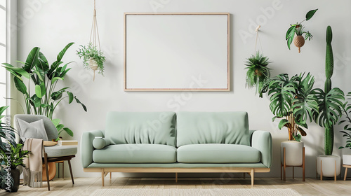 mockup for a painting above a sofa in a room photo