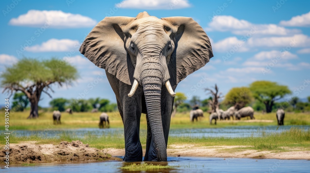 Fototapeta premium An elephant standing by the water 